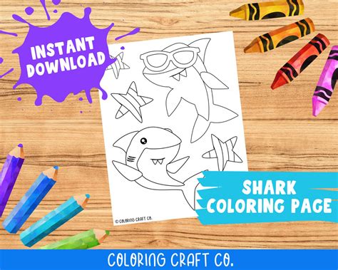 shark coloring page printable coloring pages shark birthday etsy