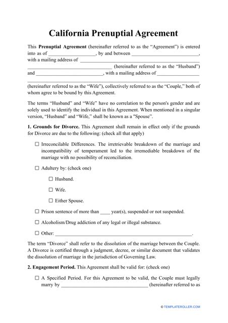 california prenuptial agreement template fill  sign