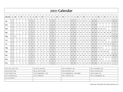calendar template year   glance  printable templates