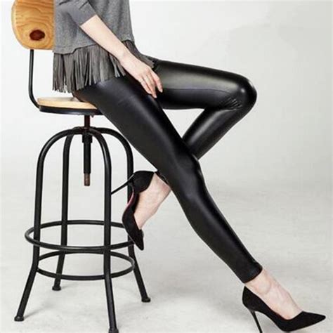 women hot sexy black wet look faux leather leggings slim shiny pants best selling c sexy