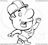 Worker Construction Coloring Clipart Cartoon Waving Outlined Vector Thoman Cory Royalty sketch template