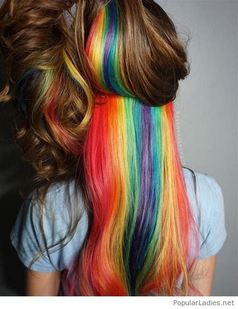 wonderful rainbow hair colors hidden in brown hair color peekaboo hair hidden rainbow hair