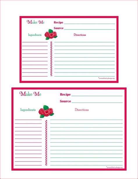 printable  recipe card template printable templates