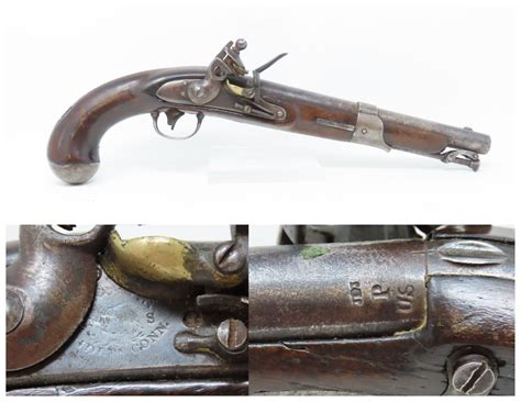 antique simeon north  contract model   caliber flintlock pistol early american army