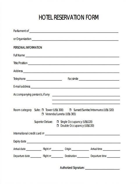 printable hotel registration form sample printable forms