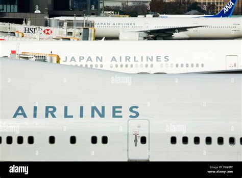 Aircraft Of Japan Airlines On The Tarmac Of Narita Airport Tokyo