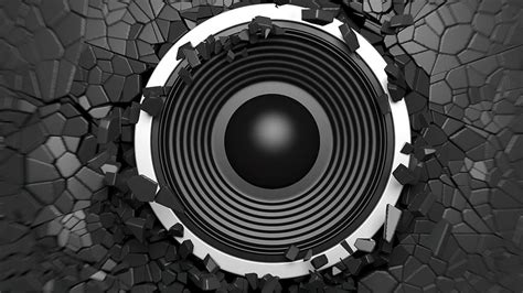 Black Sound Speaker On Black Cracked Wall Background 3d Illustration