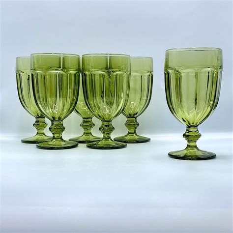 Vintage Green Glass Goblets Set Of 6 Libbey Glass Duratuff Etsy In