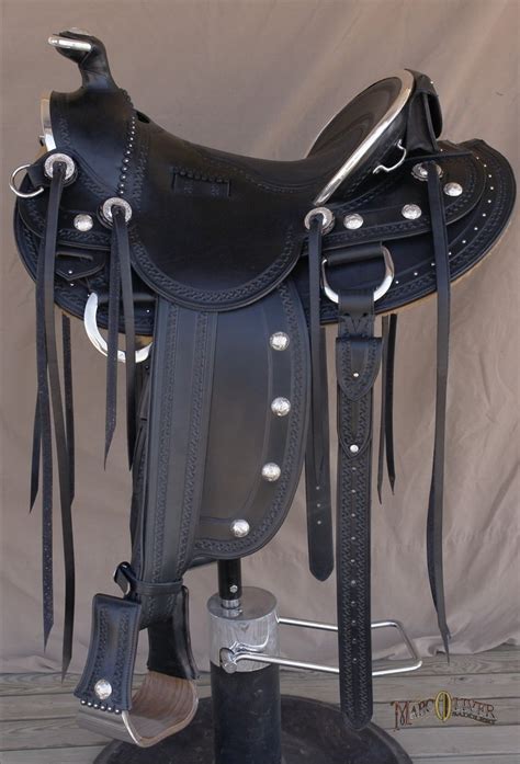 stiking saddle features rich drum dyed black leather