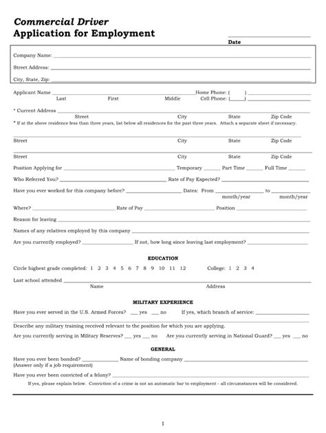Free Truck Driver Employment Application Template Printable Templates
