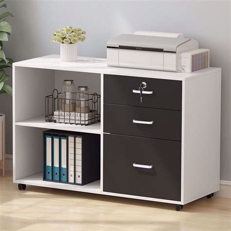 tribesigns  drawer wood file cabinets  lock large modern lateral mobile filing cabinets