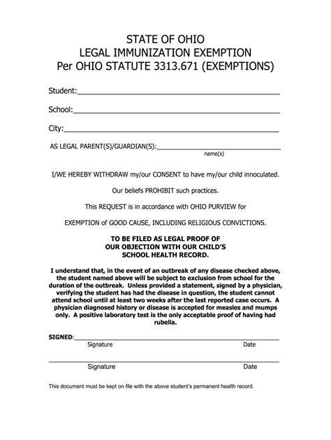 religious exemption letter printable immunization exemption form