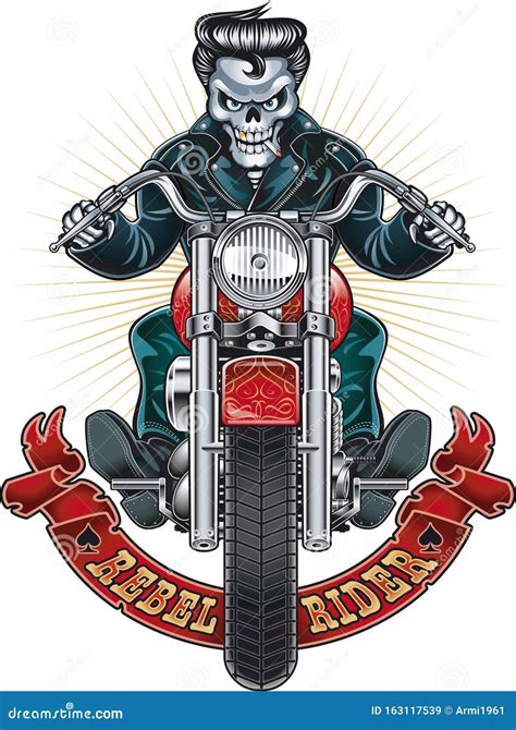 human skeleton riding motorcycle stock vector illustration  cowboy