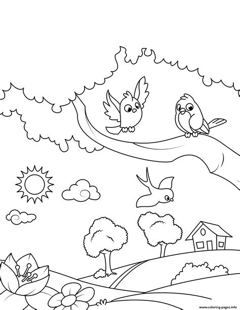 birds   village coloring page printable