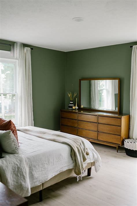 sage green guest bedroom  midcentury furniture miranda