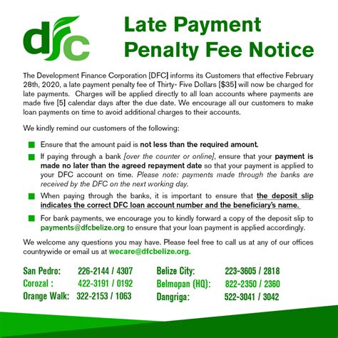 late payment penalty fee notice dfc
