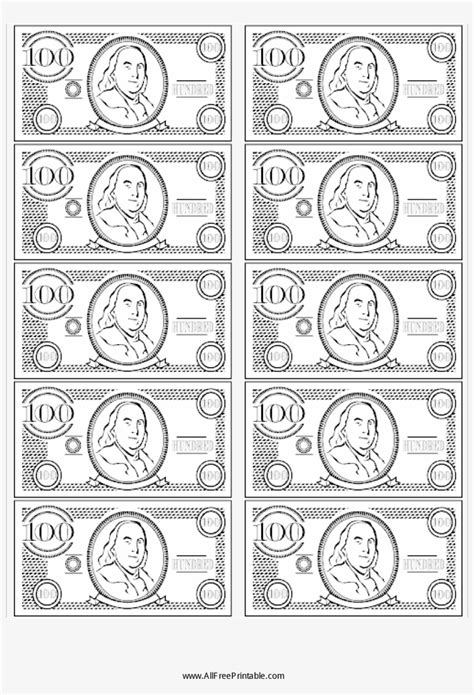 bill fake money main image printable play money black  white