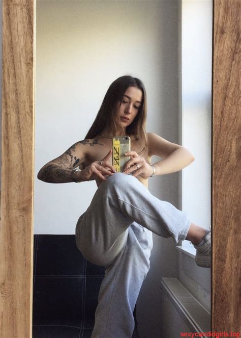 Hot Tattooed Girl In Sweatpants Stretching Mirror Selfie