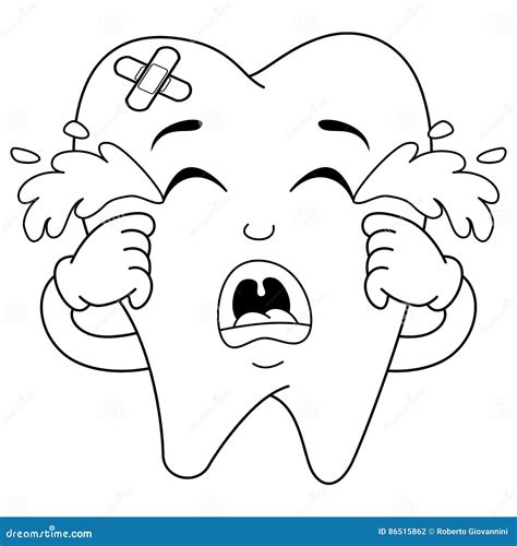 coloring sad crying sick tooth character stock vector illustration