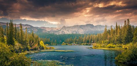 nature landscape lake forest mountains clouds  view wallpapers
