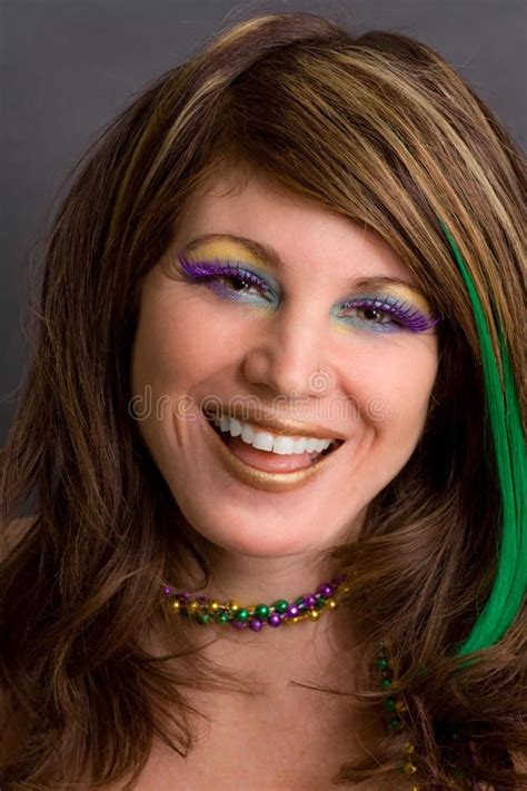 Pretty Laughing Woman In Mardi Gras Makeup A Portrait Of A Gorgeous