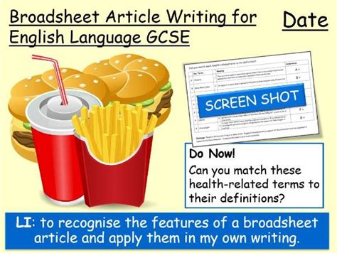 broadsheet article writing  gcse teaching resources