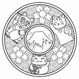 Mandalas Neko Maneki Adultos Adulti Fuji Justcolor Mont Fleur Coloriages Gatitos Coloriez Vagues Mignons Inspiré Chats Cerisiers Japonais Cerisier Probablemente sketch template
