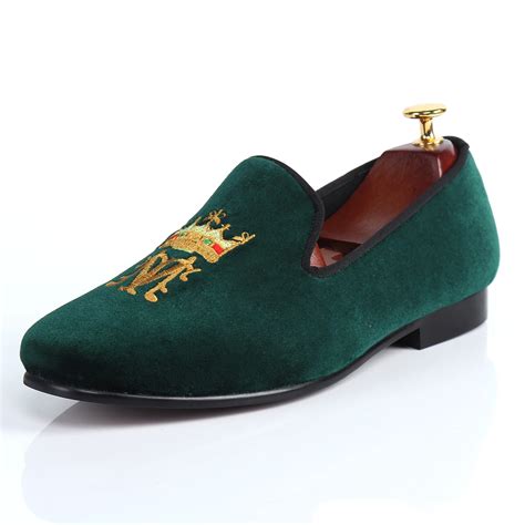 harpelunde designer shoes green men velvet loafers monogram custom shoes formal size