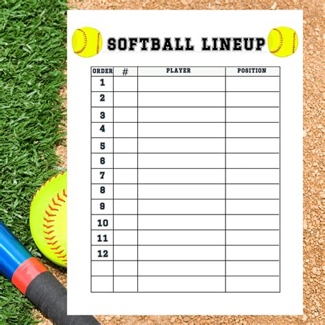 editable softball lineup card printablesoftball roster chart etsy