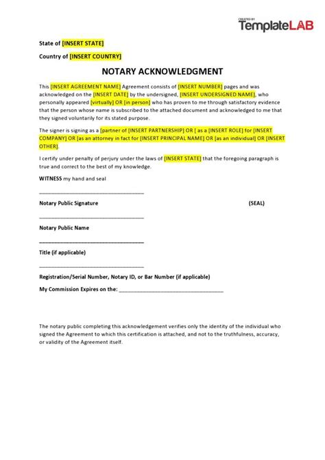 notary acknowledgement notary statement template notary