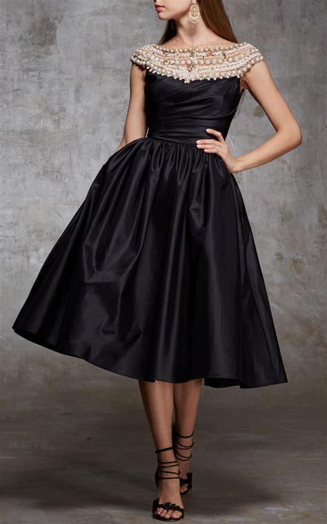 Marchesa Pearl Silk Taffeta Dress In Black Lyst