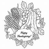 Thanksgiving Coloring Pages Adults Happy Corn Fruits Harvest Adult Color Kids October Printable Print Vegetables Children Fall Simple Sheets Berries sketch template