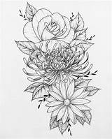 Tattoo Sketch Flower Drawing Daisy Snapdragon Chrysanthemum Drawings Flowers Tattoos Rose Sketches Dessin Tatouage Chrysant Coloring Designs Fleur Tatoeage Draw sketch template