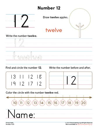 learning number twelve kindergarten basic skills numbers worksheets