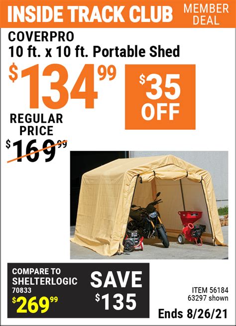 coverpro  ft   ft portable shed item   harbor freight coupons