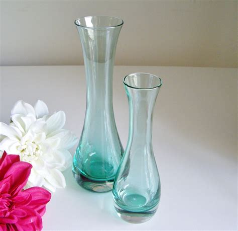 Teal Or Aqua Glass Vases Set Of 2 Murano Lead By Vintagerous