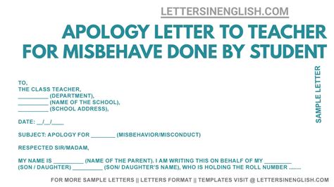 apology letter  parents  teacher  misbehavior   student