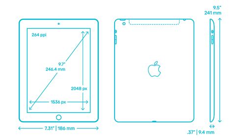 apple ipad dimensions drawings dimensionscom