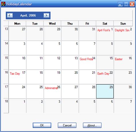 holidays calendar codeproject