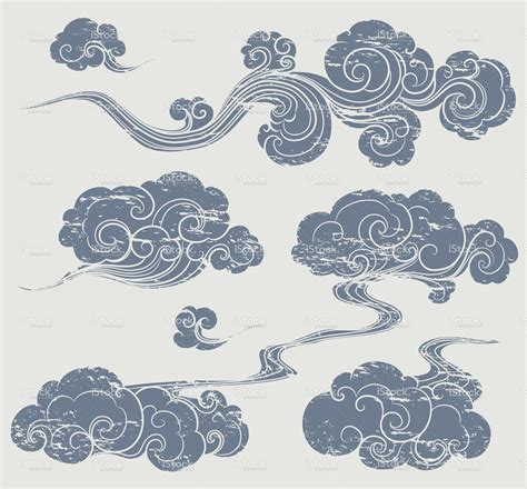 a set of grunge cloud graphics in oriental style cloud tattoo