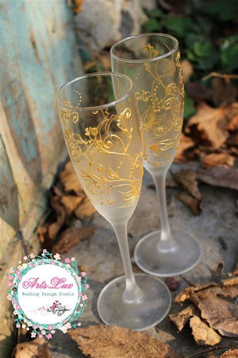 Frosty Wedding Champagne Glasses Hand Painted Silver Wedding Etsy