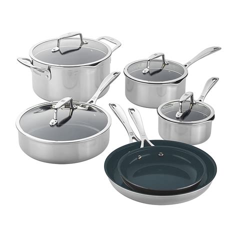 zwilling clad cfx  pc stainless steel ceramic nonstick cookware set silver    buy
