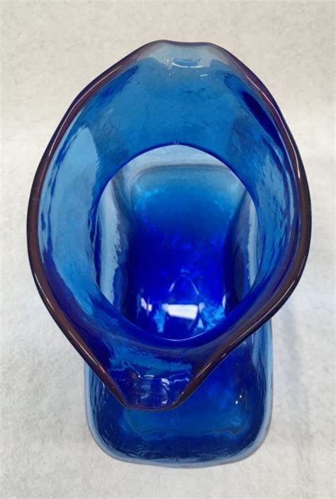 Blenko 2002 Cobalt Blue Glass Double Spout Pitcher