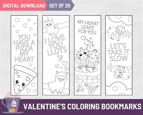 printable valentines day coloring bookmarks creative  day etsy