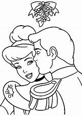 Coloring Pages Princess Cinderella Christmas Disney Prince Mistletoe Kiss Charming Under Color Having sketch template