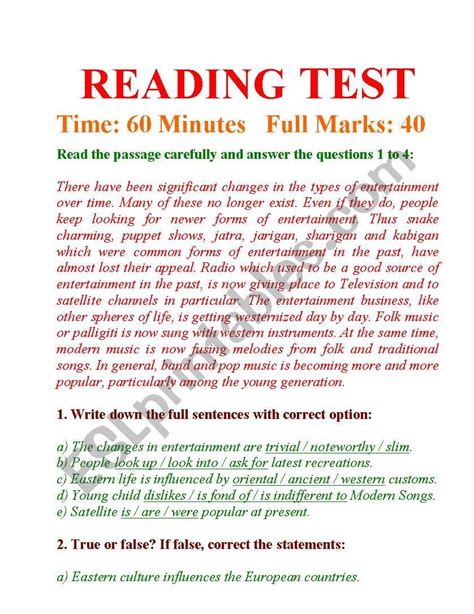 reading test  answering questions esl worksheet  imdad