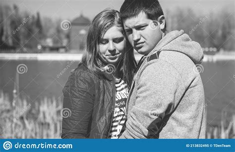 Young Chubby Couple Of Girl Ang Man At Nature Stock Image Image Of