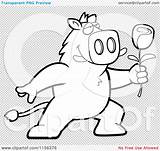 Boar Presenting Romantic Rose Single Outlined Coloring Clipart Vector Cartoon Thoman Cory sketch template