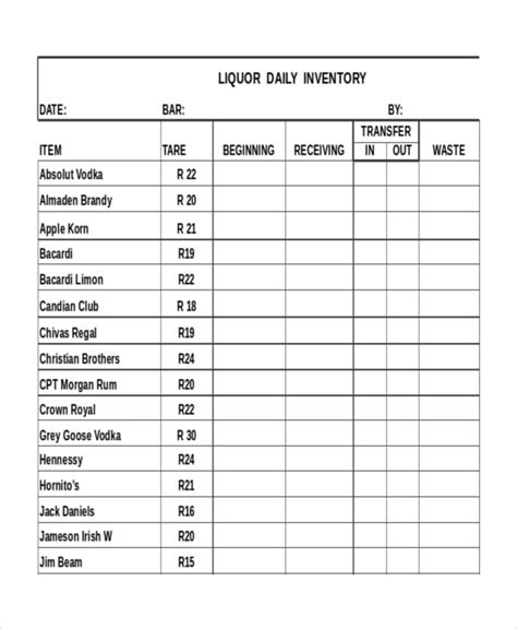 liquor inventory spreadsheet template excel templates