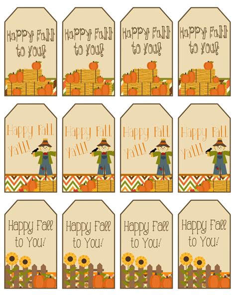 happy fall gift tags scarecrow  pumpkins diy printable
